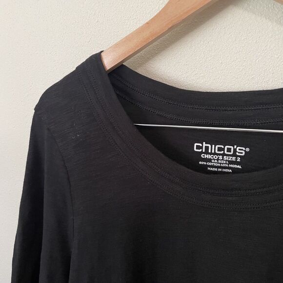 Chico’s Shirt Size 2 US L Cotton Modal Slub Elbow Tee 3/4 Sleeve Black EUC - Picture 3 of 7